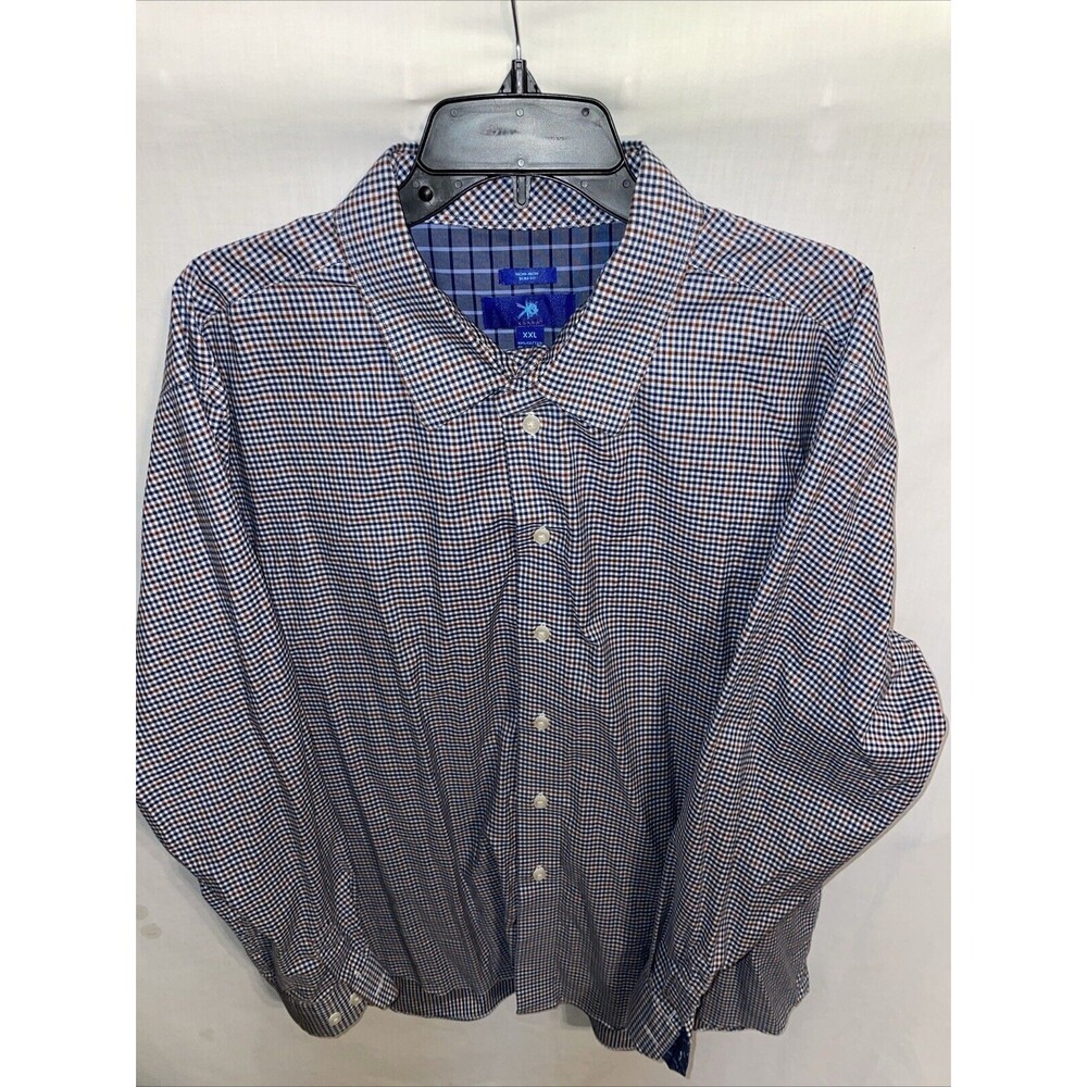Egara Men’s Dress Shirt Size 2XL Blue Brown Striped Business Formal City Wedding